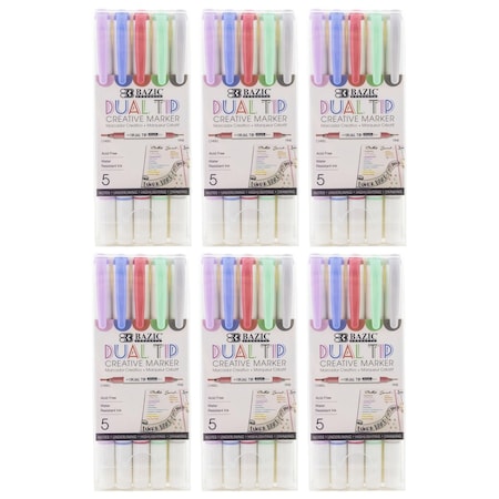Bazic Products Dual-Tip Creative Markers, 5 Colors, 30PK 1214